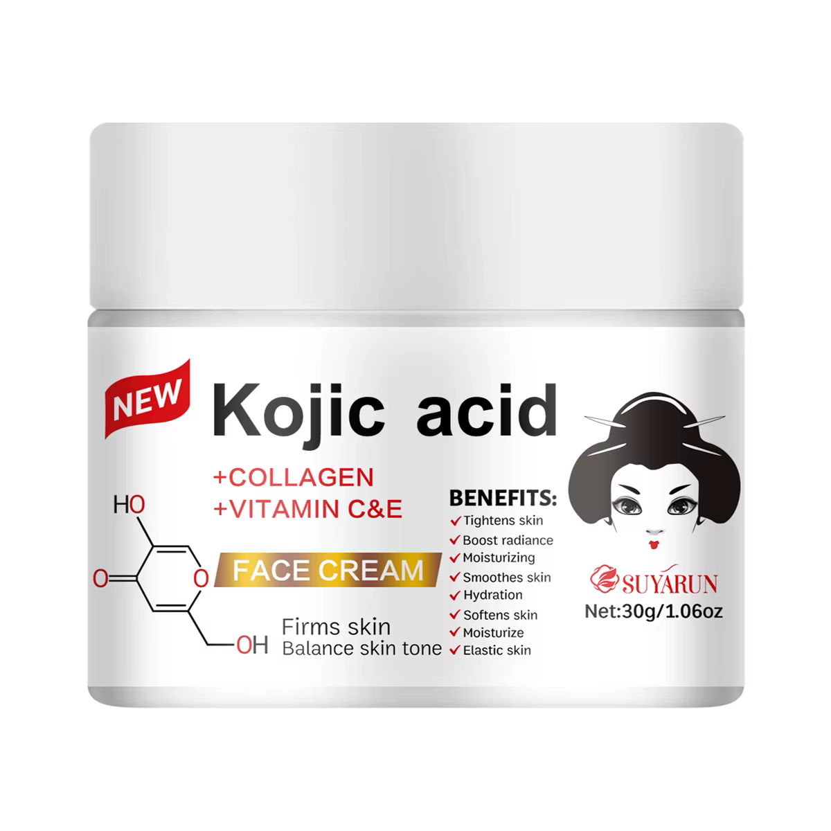 SUYARUN Crème à l'acide kojique à la propolis et à la vitamine E – éclaircissante, hydratante, anti-