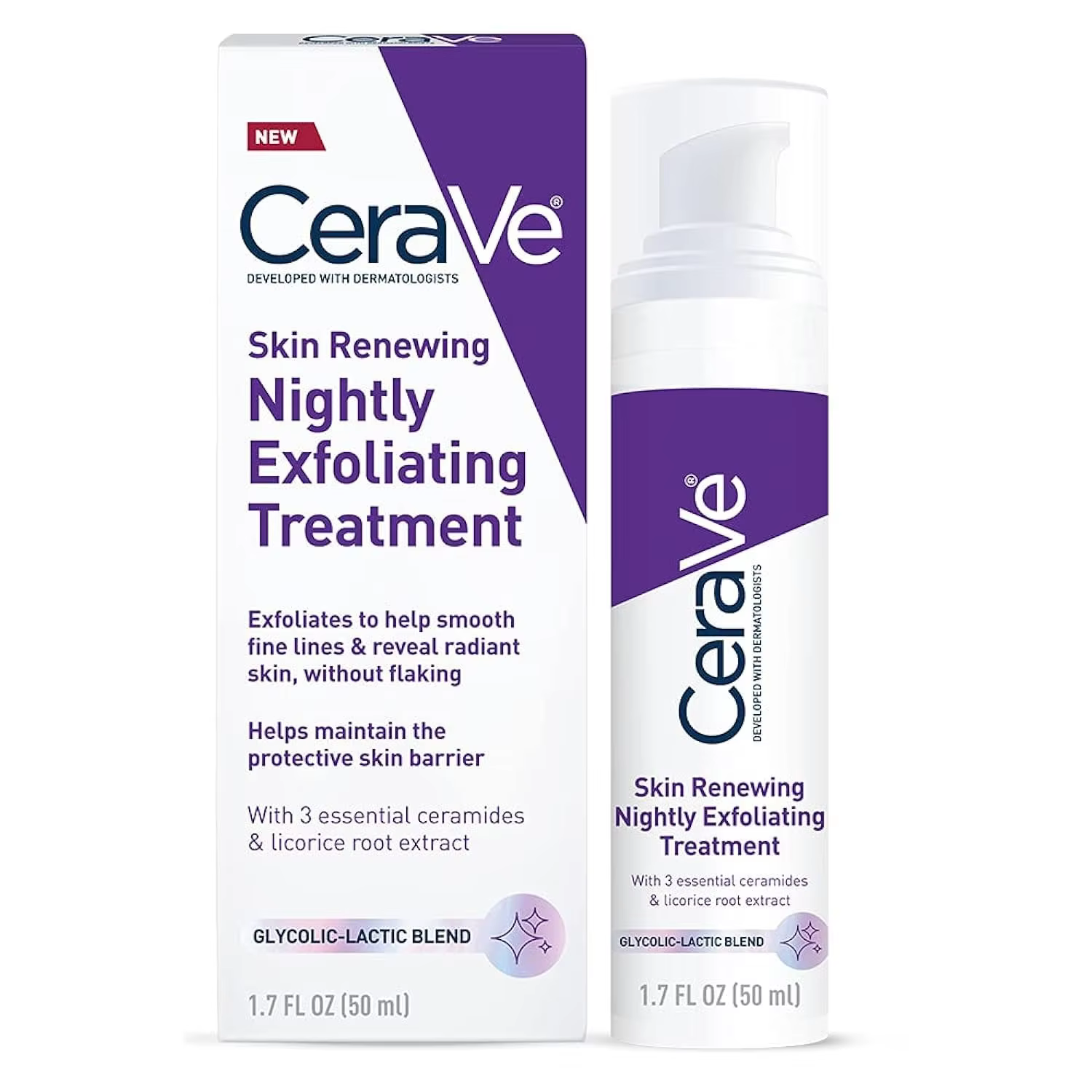 Traitement exfoliant nocturne régénérant pour la peau CeraVe 50 ml, sérum à l'acide glycolique et la