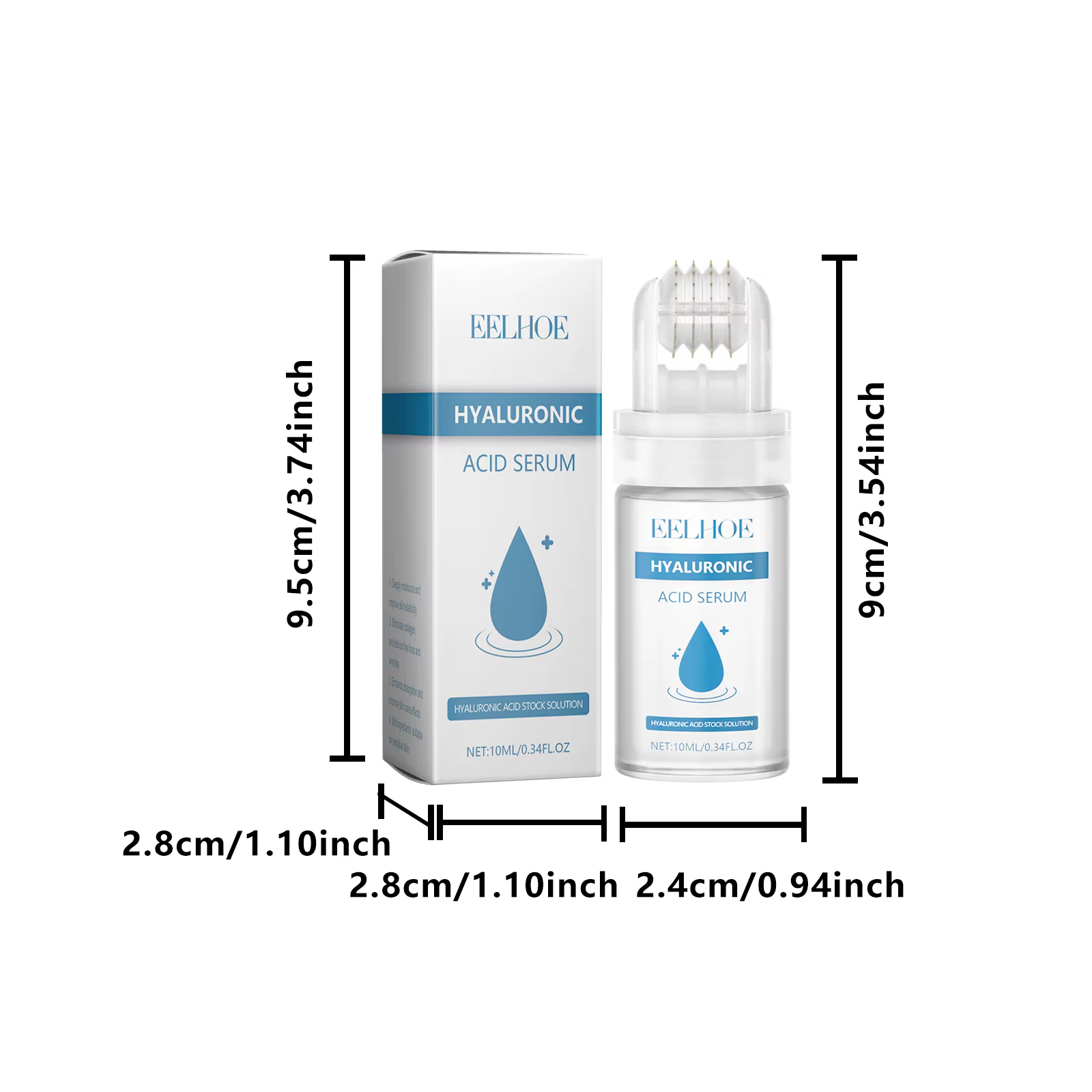 Sérum à l'acide hyaluronique avec micro-rouleau à micro-aiguilles de 0,25 mm, essence hydratante, éc