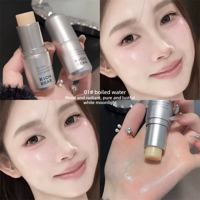 Stick illuminateur - Fini éclatant, Contour & Blush 3-en-1, Éclat naturel avec des reflets fins, Sti