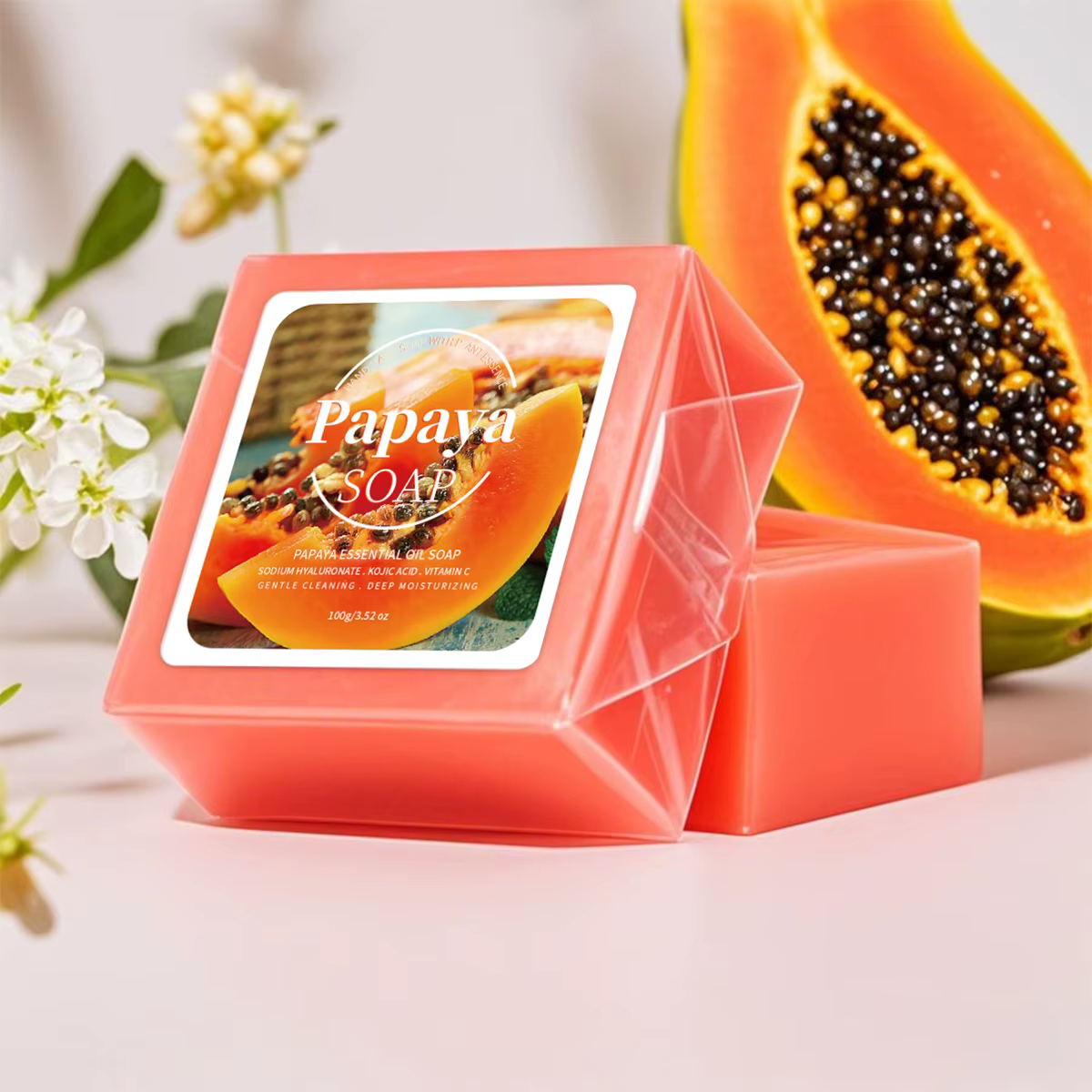 100g B + extrait de papaye savon nourrissant fait à la main nettoyage en profondeur blanchissant ave