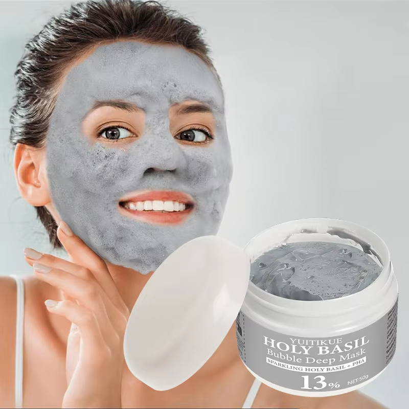 YUITIKUE Masque à bulles de basilic sacré avec 13 % PHA et 22 % d'argile naturelle - Nettoyage en pr