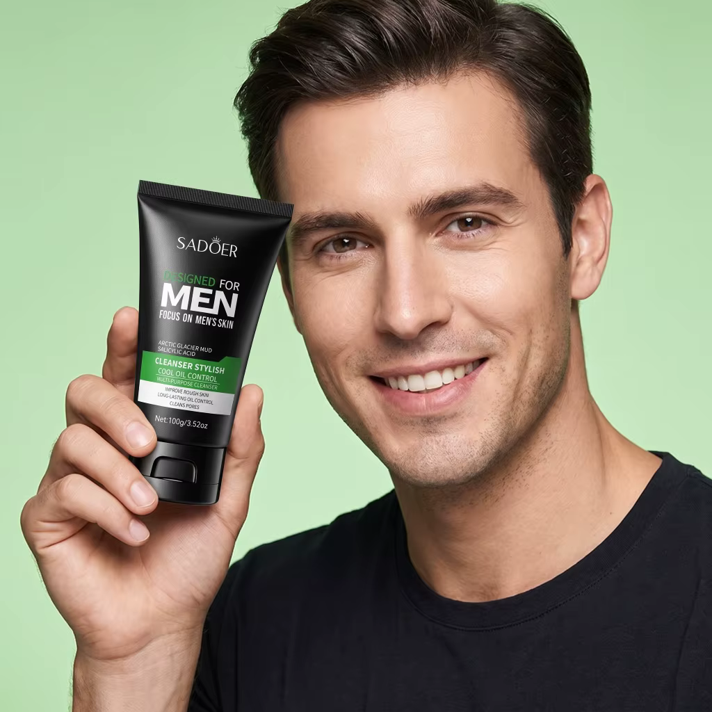 SADOER Nettoyant Visage Homme à l'Acide Salicylique, Contrôle du Sébum, Nettoyage des Pores, Affine 