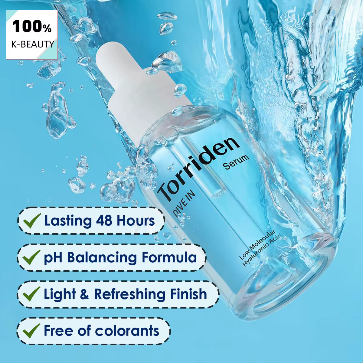 Sérum à l'acide hyaluronique à faible poids moléculaire Torriden DIVE-IN 50 ml, rafraîchissant et no