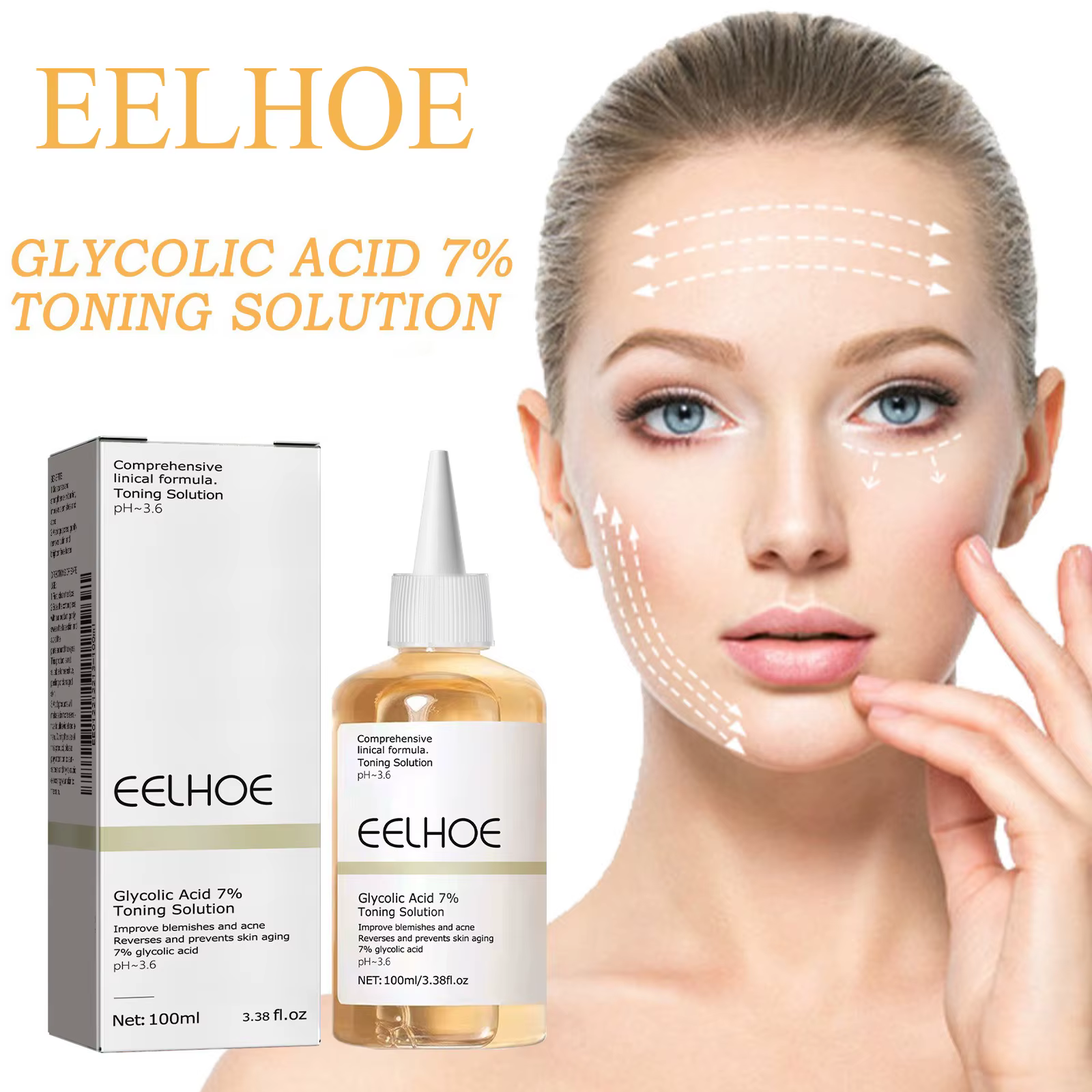 Solution tonifiante à l'acide glycolique, 100ml, dissolvant d'acné ordinaire, Lifting, raffermisseme