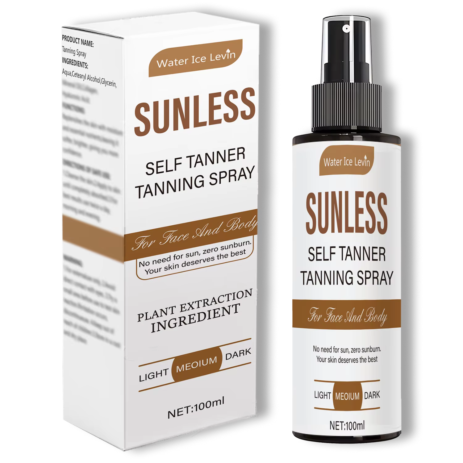Spray bronzant pour le corps - Améliore le teint bronzé, formule sans alcool, contient de la vitamin