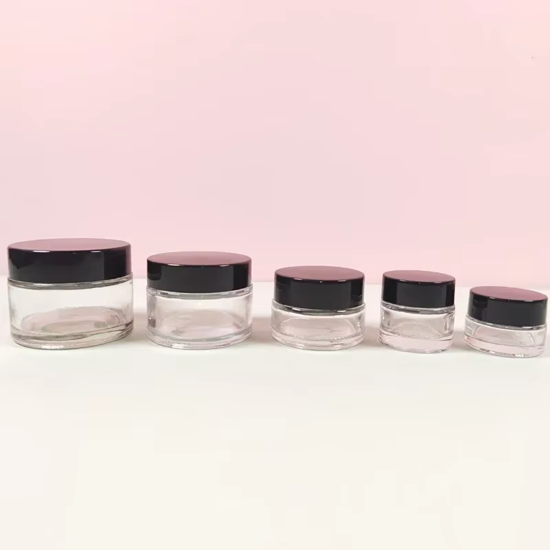 Mini pots de crèmes ronds en verre ambre, 5 pièces, 5g-100g, avec doublures intérieures et couvercle