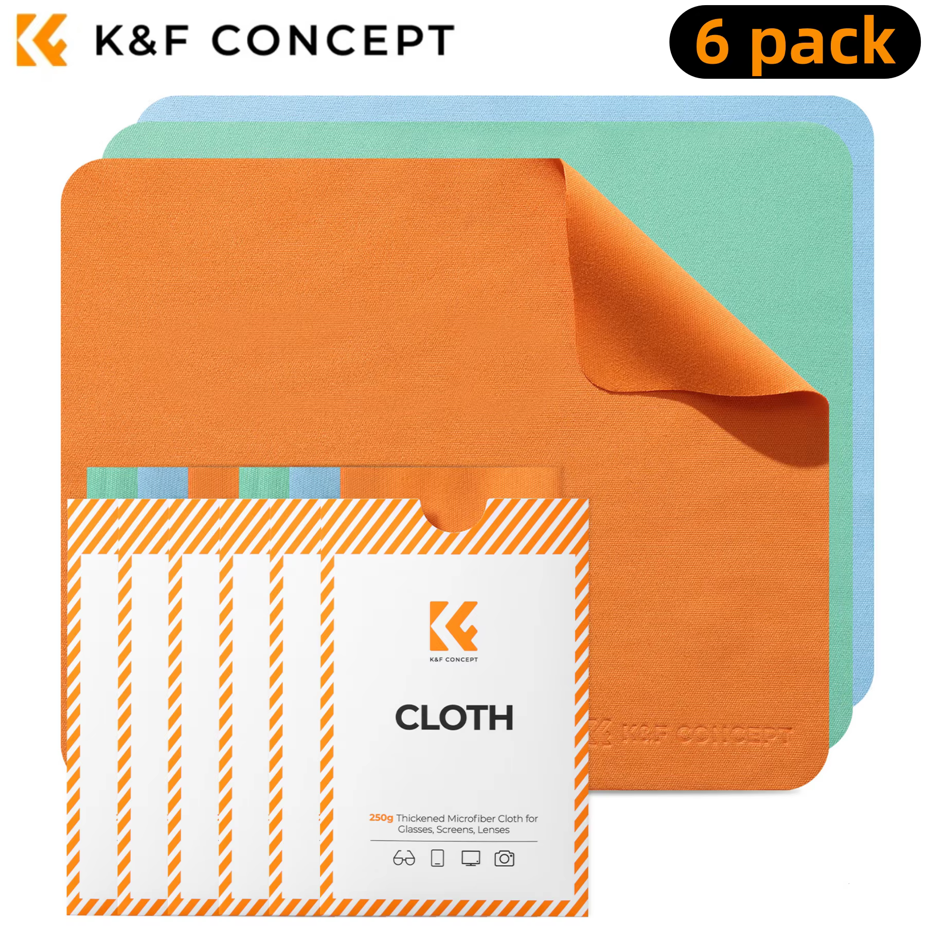 K&F CONCEPT Chiffons de nettoyage en microfibre 6*7 pouces, lavables, pour objectifs d'appareil phot