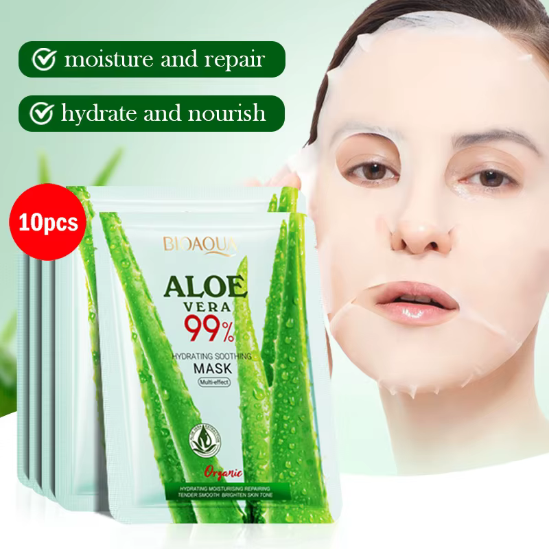 5/10 pièces BIOAQUA Aloe Vera masques faciaux hydratants peau apaisante blanchissant Anti-rides masq