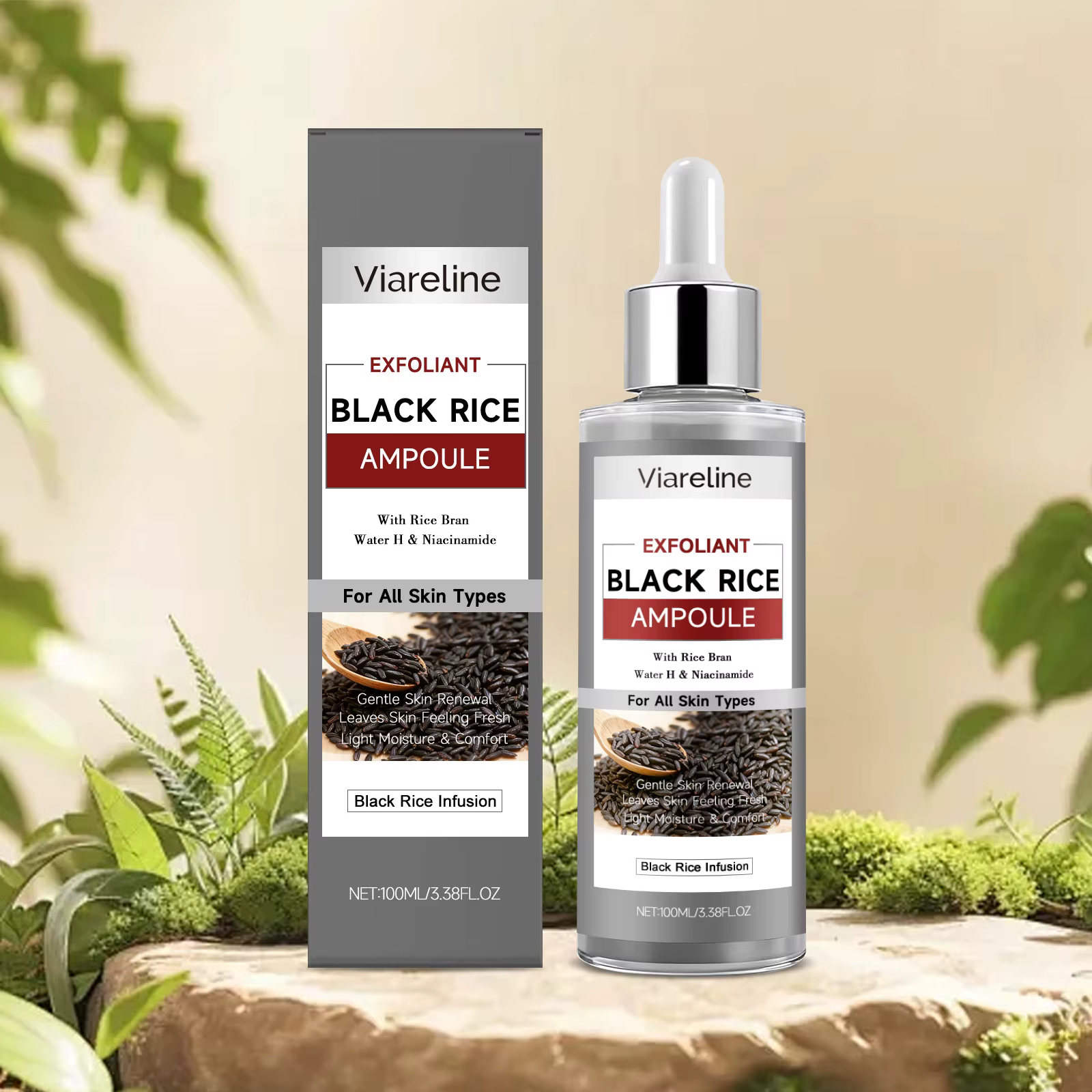 Sérum à la kératine de riz noir VIARELINE, essence exfoliante douce pour le visage, soin nourrissant