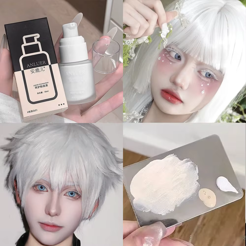 Fond de teint liquide blanc, texture pure, soyeuse et crémeuse, fini mat, longue tenue, résistant au