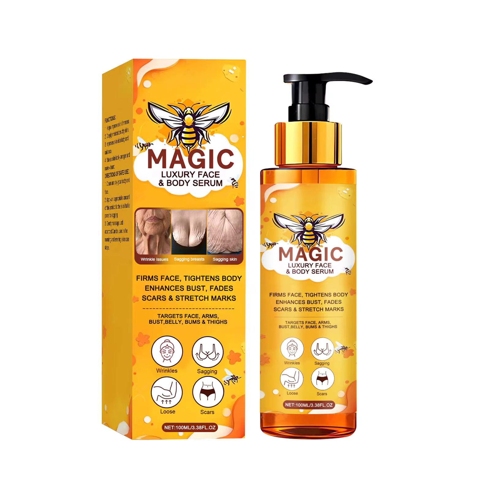 Sérum Corporel au Venin d'Abeille Anti-Affaissement et Anti-Rides, Sérum Visage à l'Acide Hyaluroniq