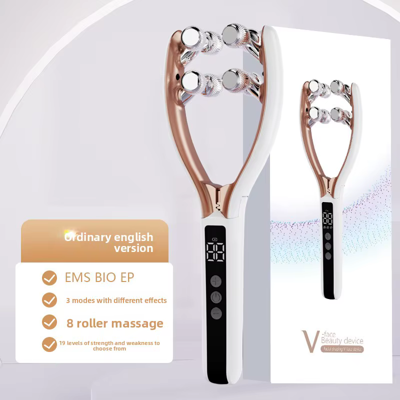 Masseur facial pour le visage et le cou, rouleau liftant en forme de V avec micro-courant, thérapie