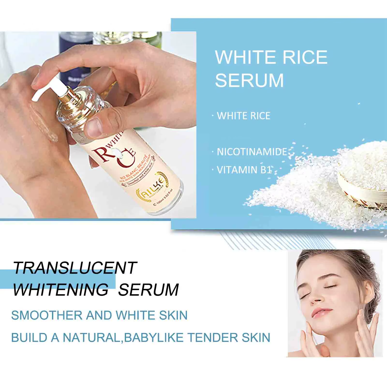 AILKE Lotion pour le corps blanchissante multi-vitamines avec vitamines A,E,B3,B5, augmente l'éclat 