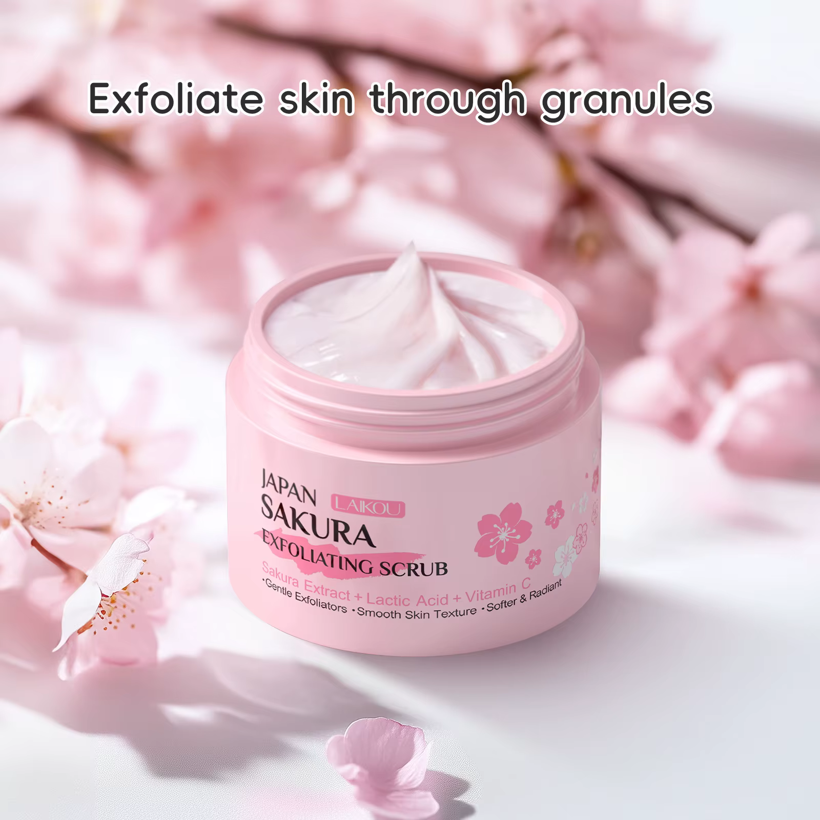 LAIKOU Gommage exfoliant pour le visage à la fleur de cerisier Nettoyage en douceur des peaux mortes