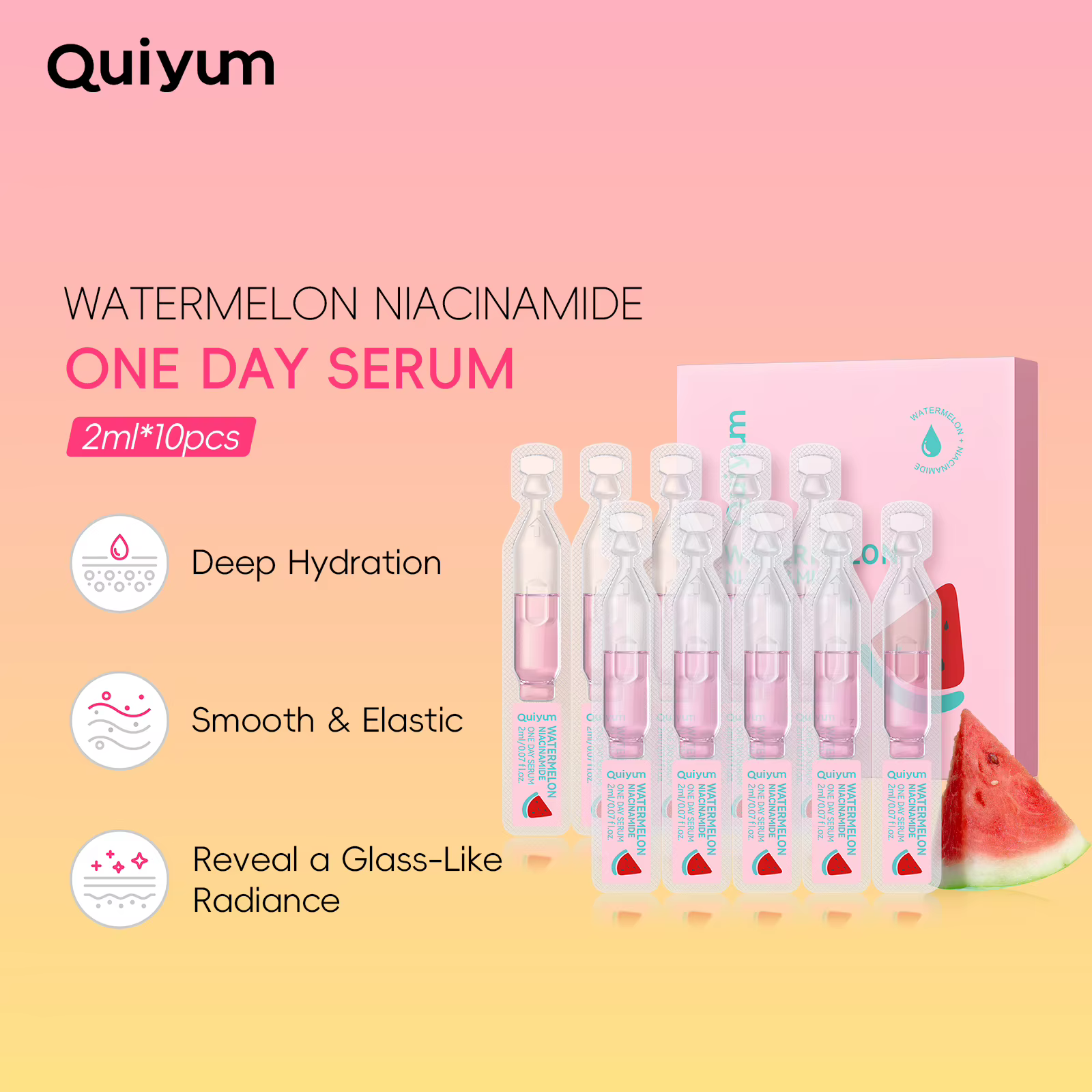 Sérum Quiyum à la pastèque et à la niacinamide, hydratation intense, éclat verreux, 2ml*10pcs, avec 