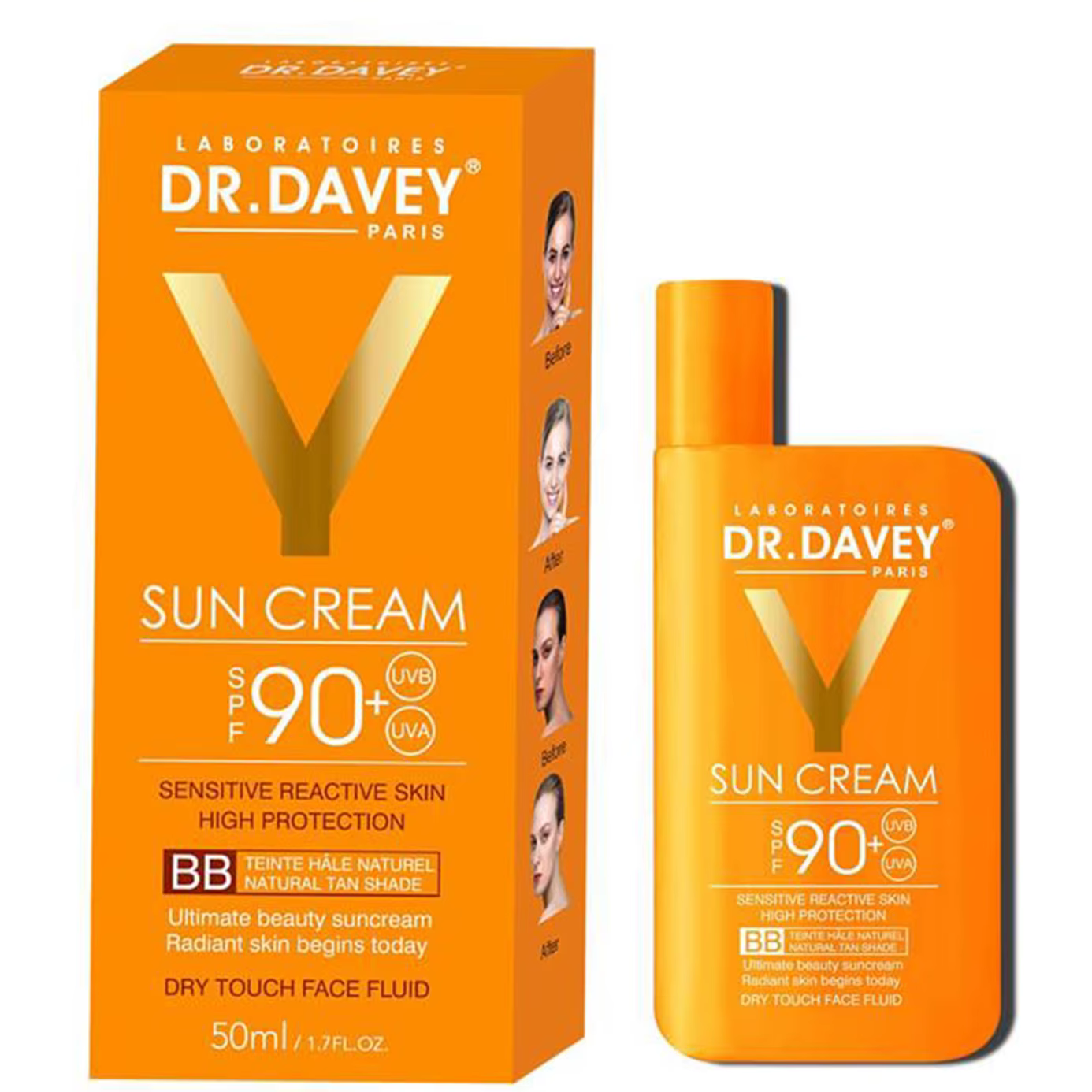 50ml DR.DAVEY 90+Sunacreen Cream BB Lotion solaire légère et hydratante, rafraîchissante et non gras