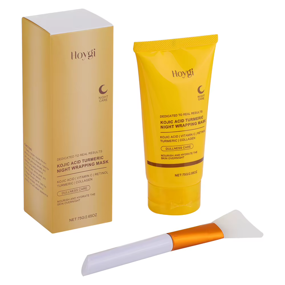 Masque facial décollable au collagène + masque d'emballage de nuit au curcuma à l'acide kojique Anti