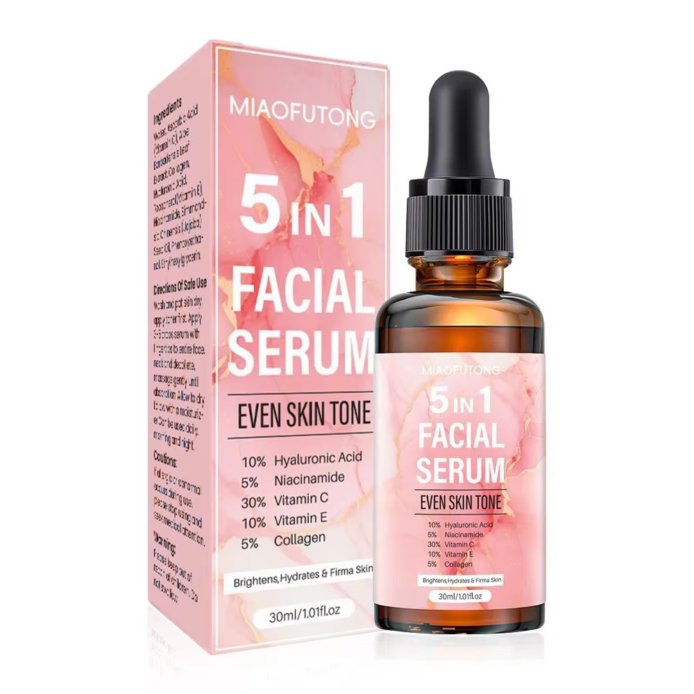 Sérum anti-âge 5 en 1 avec 30% de vitamine C, 10% d'acide hyaluronique, 5% de niacinamide pour éclai