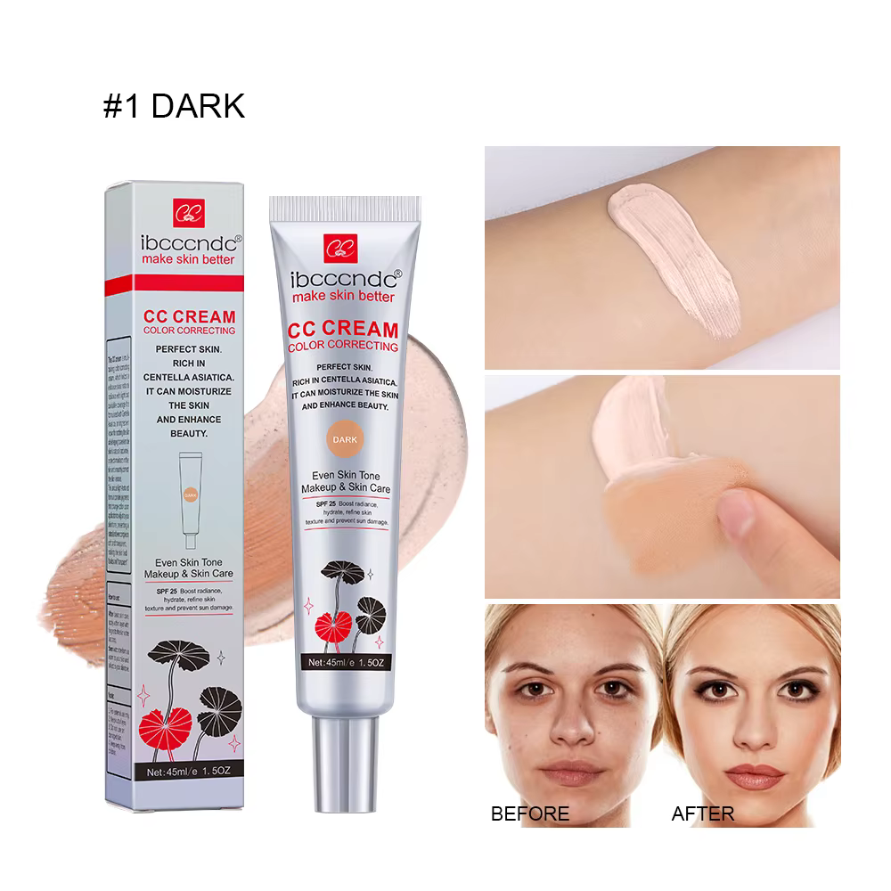 Crème CC Correctrice de Couleur 45ml, Crème Réparatrice Visage à la Centella Asiatica, Crème BB, Cor