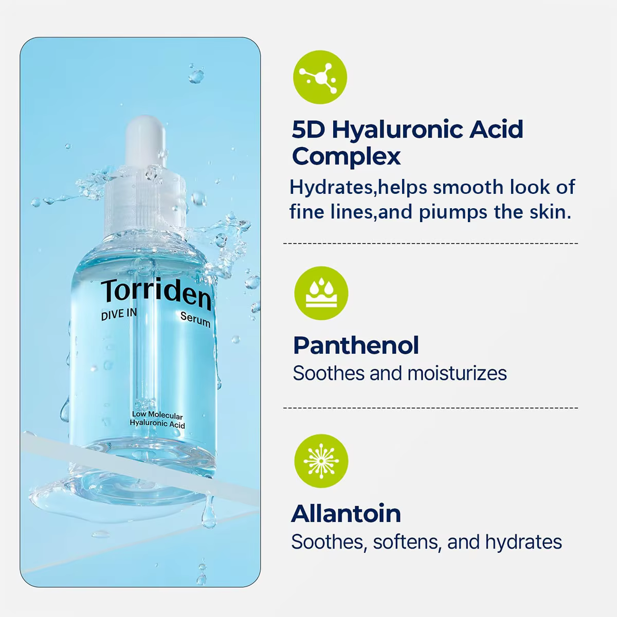 Sérum à l'acide hyaluronique à faible poids moléculaire Torriden DIVE-IN 50 ml, rafraîchissant et no