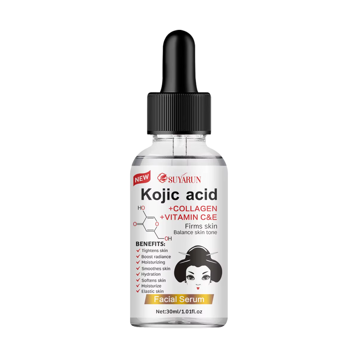 SUYARUN Sérum visage propolis VITAMIN E & Kojic Acid - Traitement anti-âge éclaircissant, estompe le