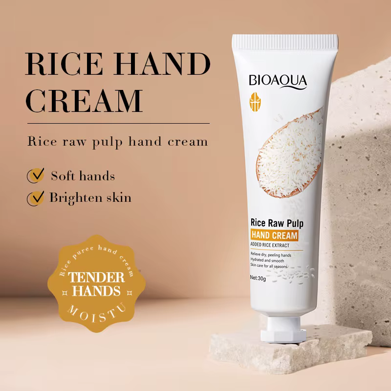 BIOAOUA Crème pour les mains en pulpe brute de riz hydratante éclaircissante anti-fissuration 30g