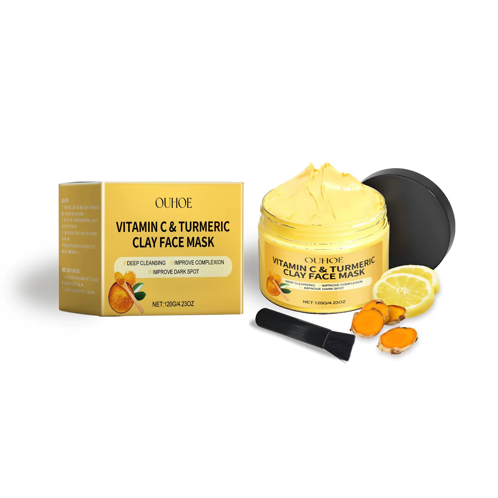 Masque facial exfoliant à la vitamine C, masque facial exfoliant au curcuma, masque facial pour nett