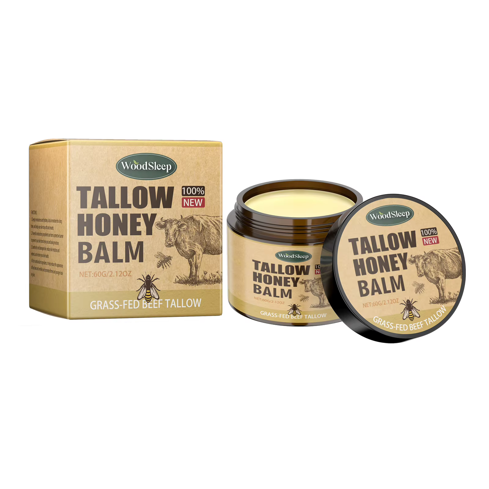 Baume fouetté au Tallow de boeuf et au miel, hydratant pour le visage, Absorption rapide, crème pour