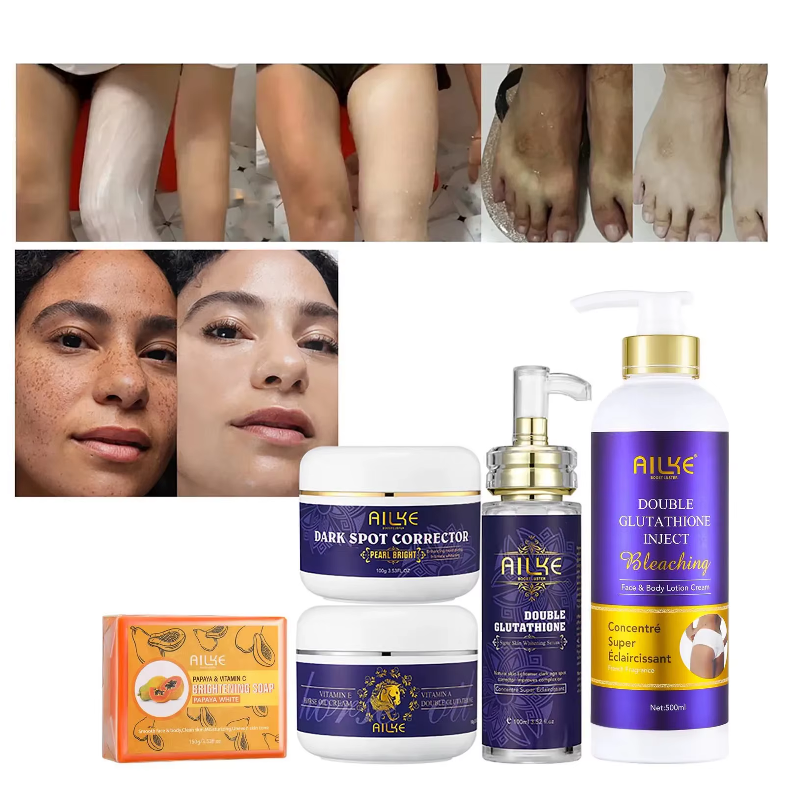 AILKE Wiltshire-Soins pour la peau endoloris avec double glutathion, éclaircissant, hydratant, élimi