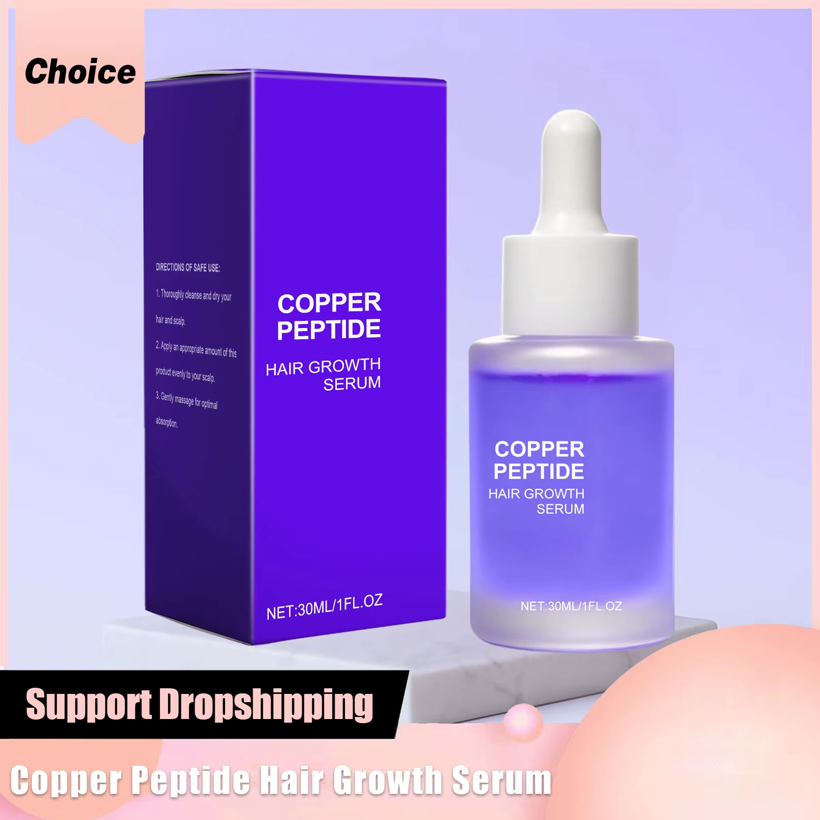Sérum de traitement de la croissance des cheveux au Peptide de cuivre pour l'amincissement des cheve