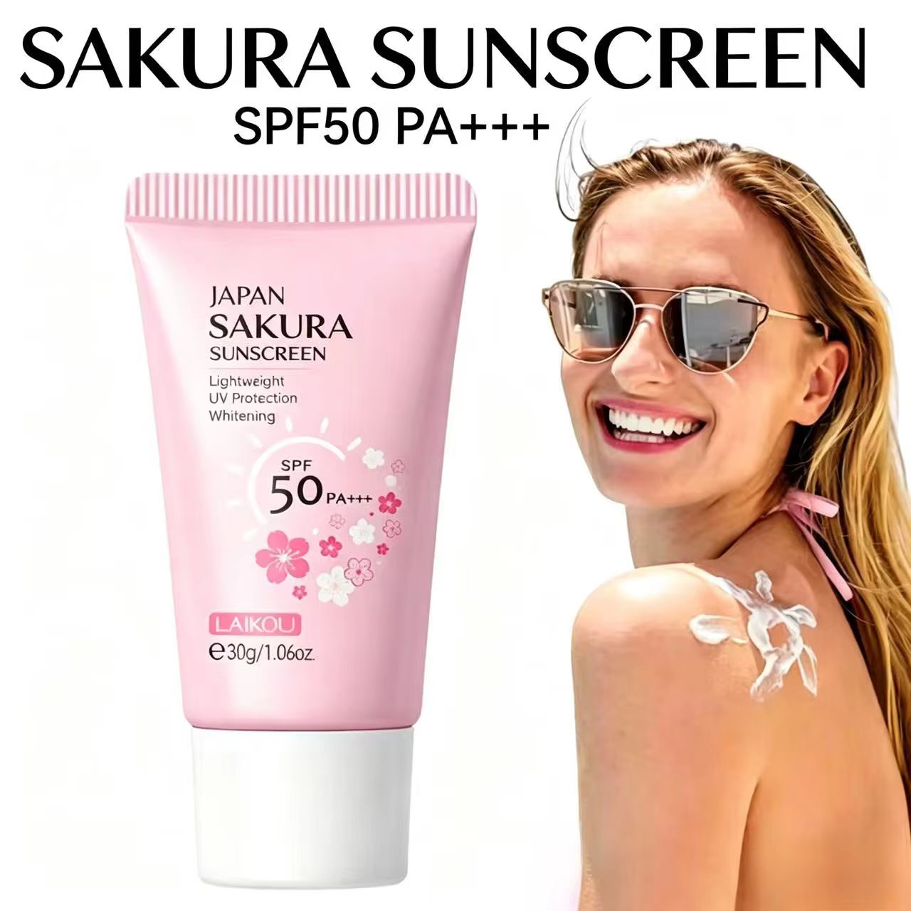 Crème solaire LAIKOU Sakura SPF50+ Protection UV Visage et Corps Rafraîchissante Imperméable Hydrata