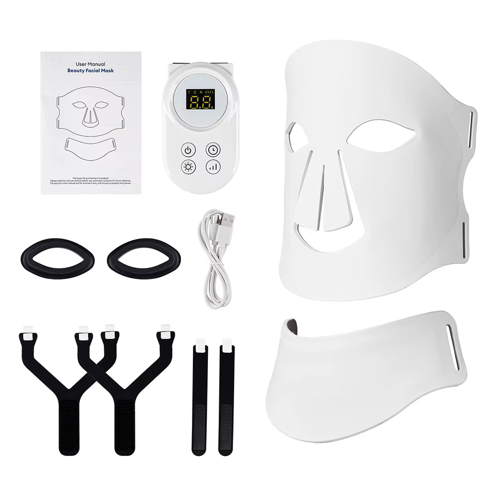 Masque LED en silicone pour le visage et le cou, 105 LED, 7 couleurs, thérapie par lumière rouge LED