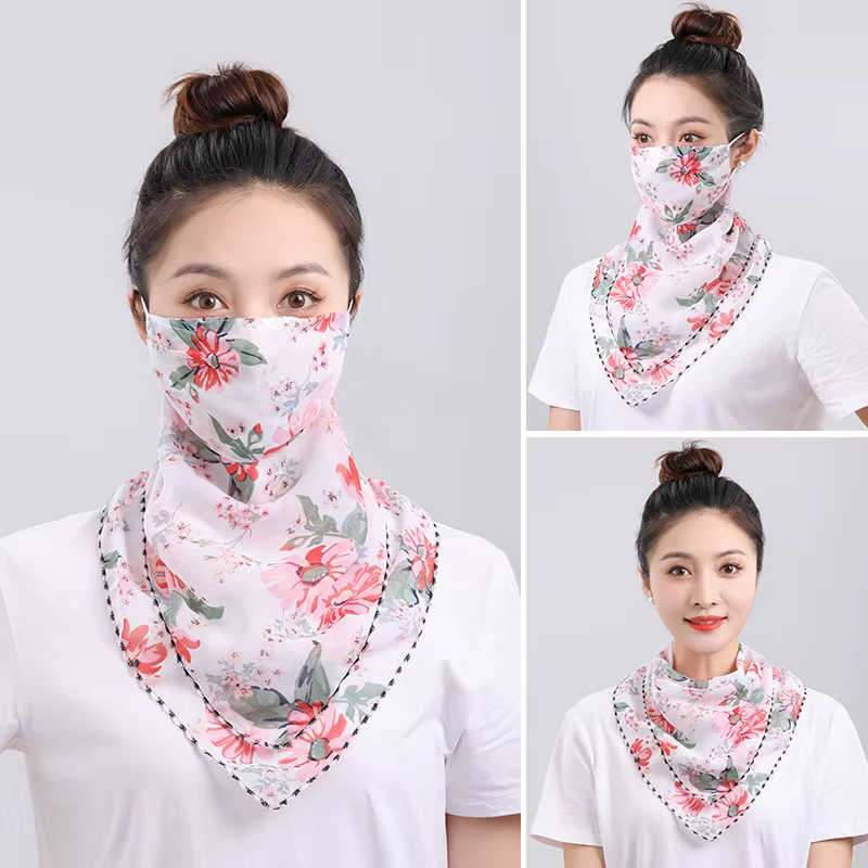 UPF 50+ Protection solaire voile facial écharpe-masque de cou en mousseline de soie respirante pour