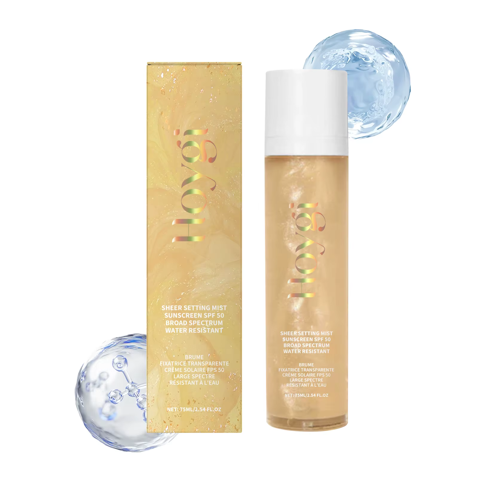 Spf 50 + Spray de réglage pour le maquillage, imperméable, durable, contrôle de l'huile, naturel, ra