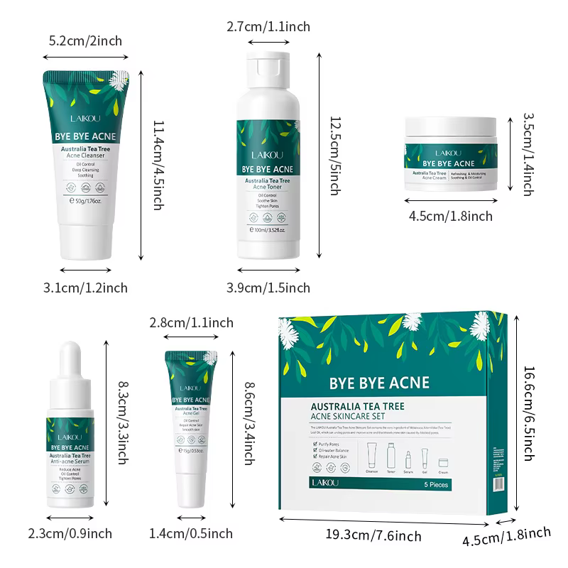 LAIKOU-Ensemble de soins de la peau contre l'acné au sapin à thé australien, nettoyant, toner, sérum