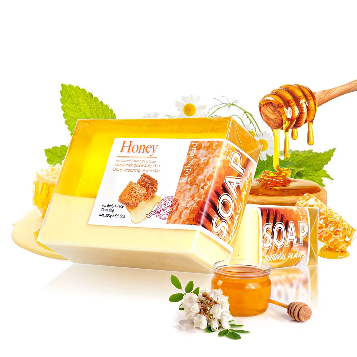 Savon fait à la main au lait de chèvre et au miel bicolore, savon nettoyant aux huiles essentielles,