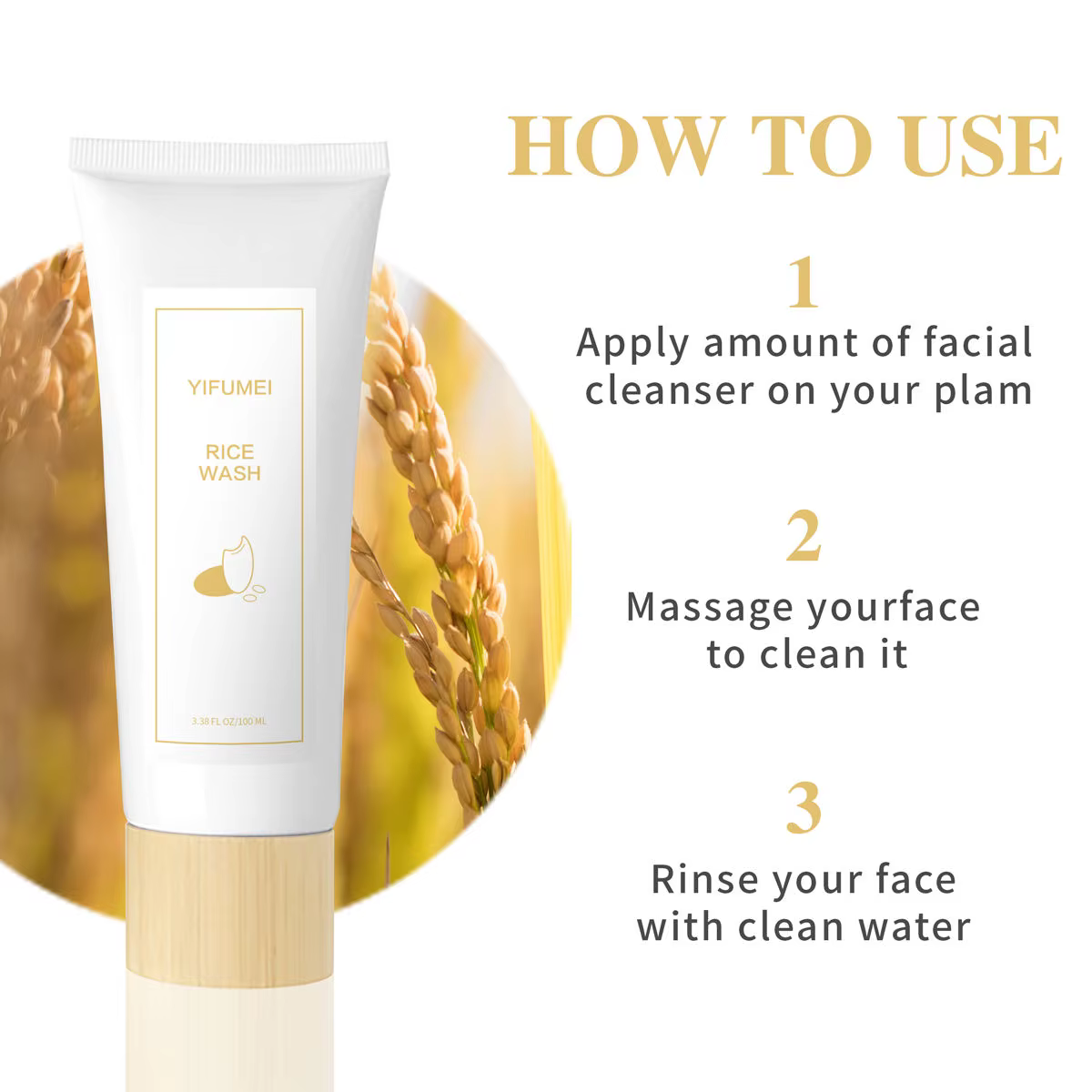 Nettoyant visage au riz, apaisant, régulateur de sébum, hydratant, éclaircissant, raffermissant, pou
