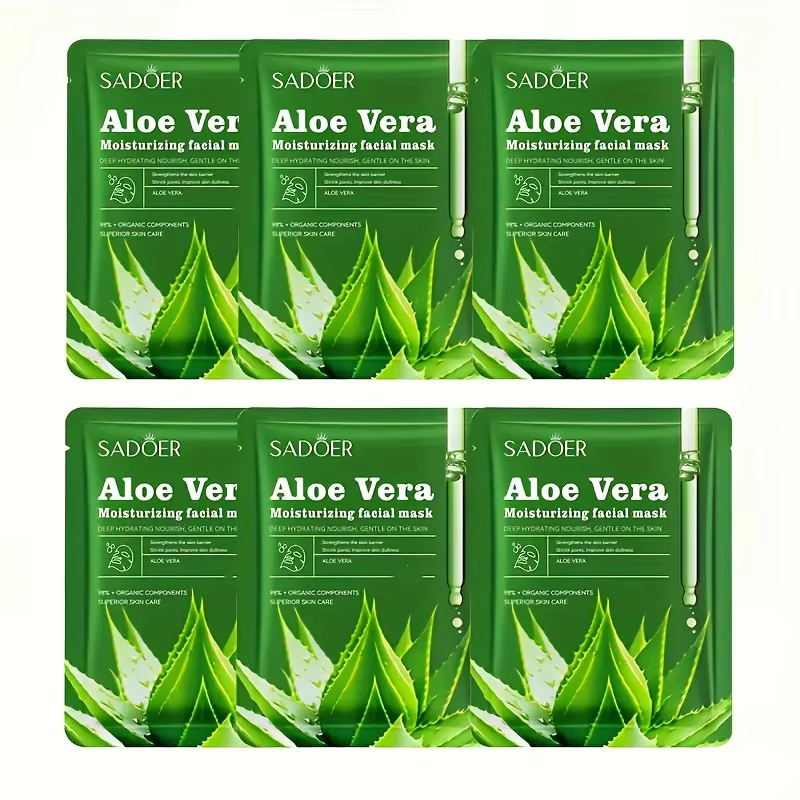 6 masques faciaux à l'aloe vera, soins de la peau, unisexe, adultes, masques hydratants pour le visa