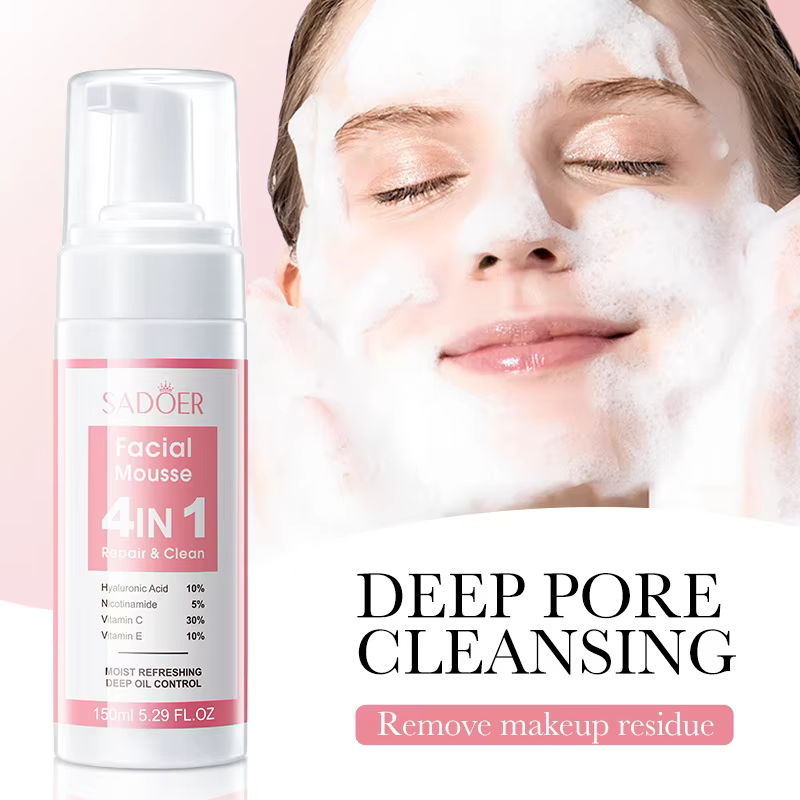 SADOER 4 en 1 Mousse pour le visage Mousse de lavage du visage nettoyant pour le visage hydratant éc