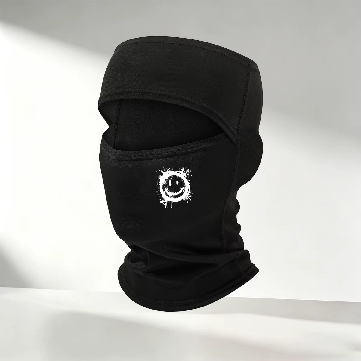 Masque balaclava imprimé avec un visage souriant graffiti, masque facial complet coupe-vent fin, mas
