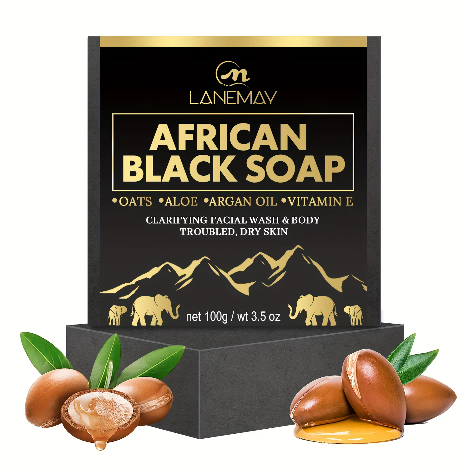 Savon noir africain 100g pour nettoyer en profondeur la peau, hydrate et apaise la peau sèche pour t