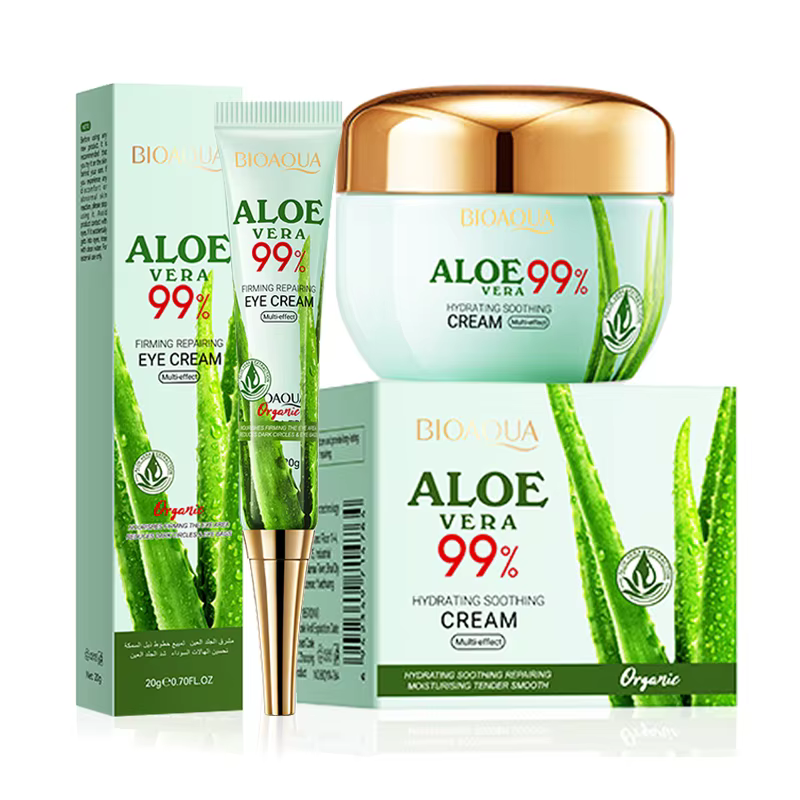2 pièces/kit BIOAQUA Aloe Vera ensembles de soins de la peau crème pour les yeux du visage hydratant