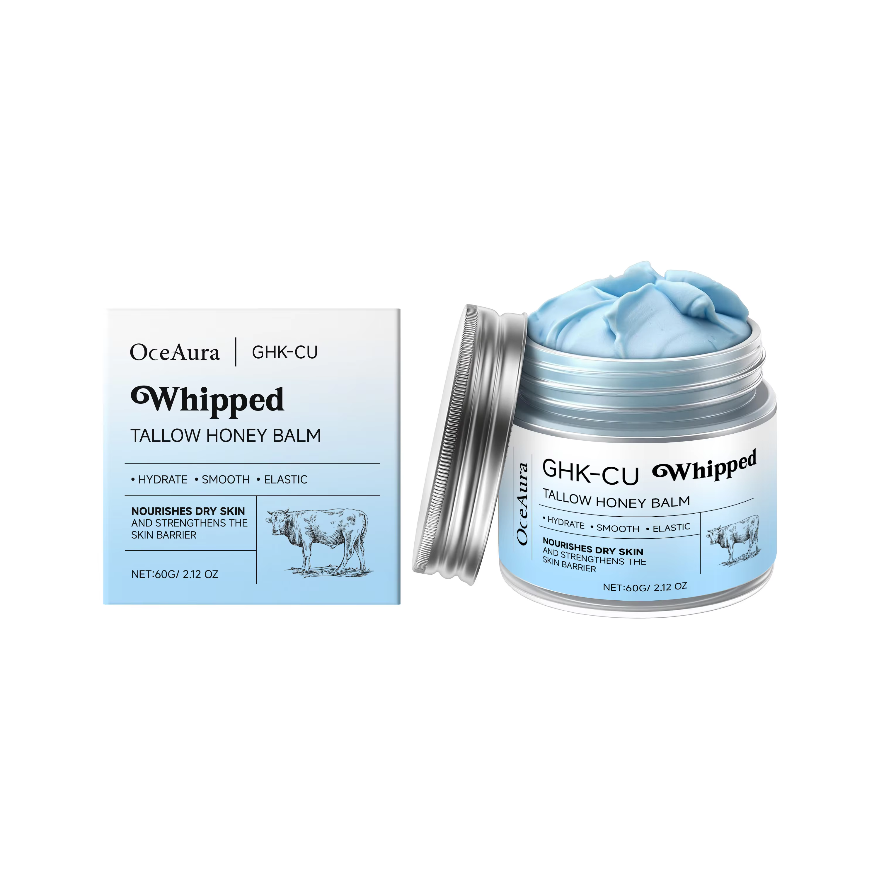 Baume bleu hydratant visage et corps au cuivre (GHK-Cu), suif de bœuf, peptides de cuivre et miel de