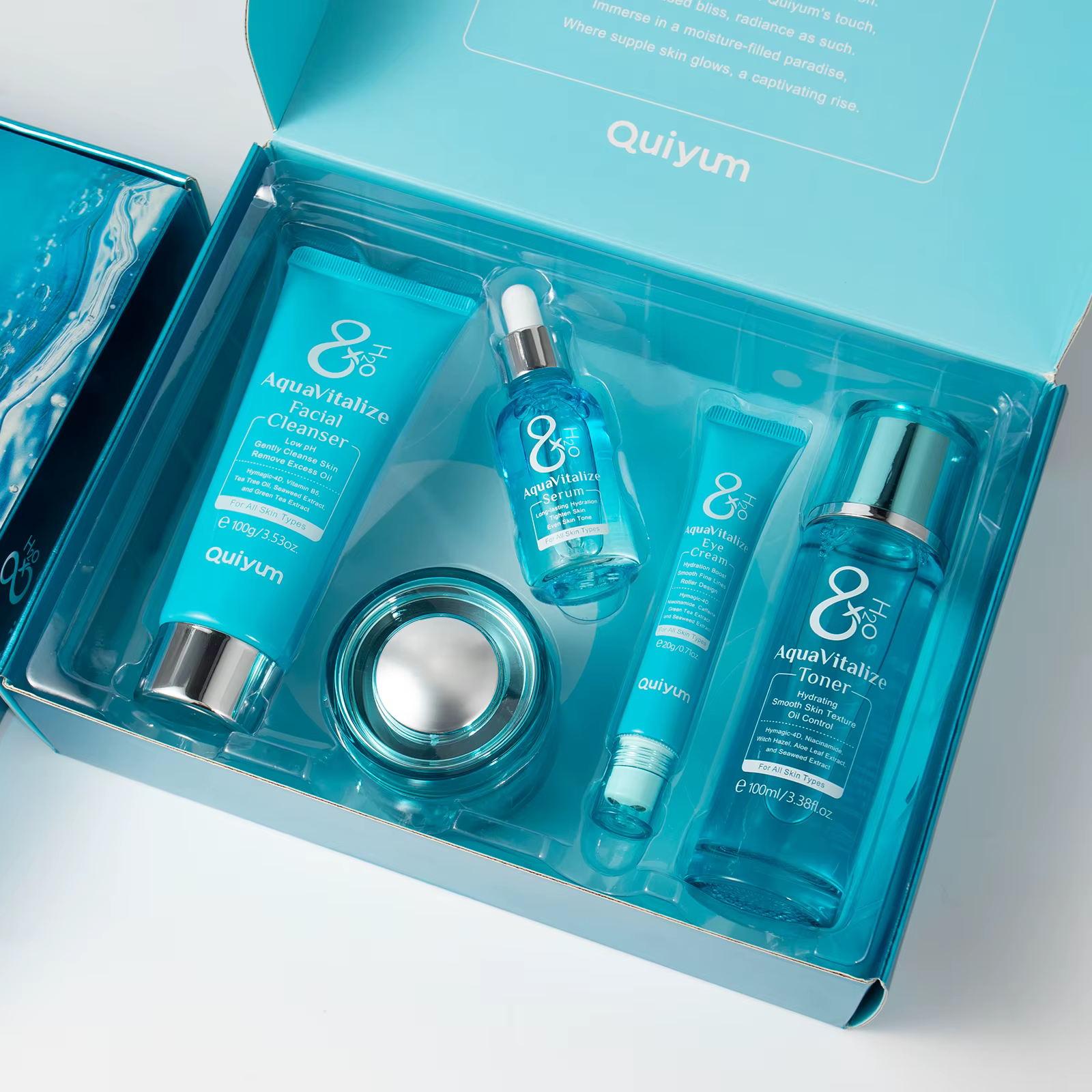 QUIYUM 8X H2O AquaVitalize ensemble de soins de la peau 5 pièces Kit d'hydratation profonde lissage 