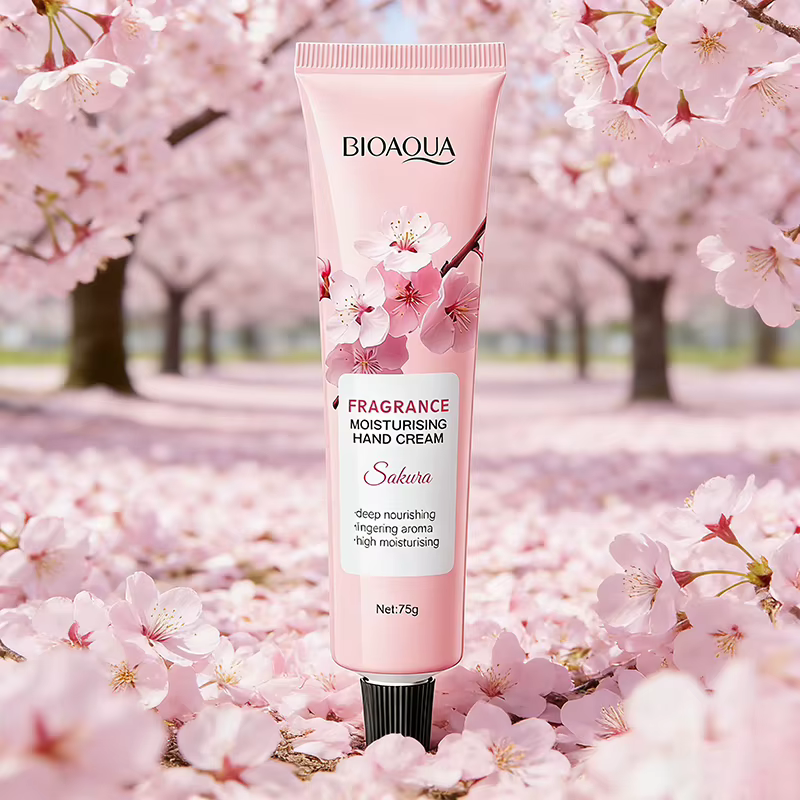 Crème pour les mains hydratante à la fragrance de Sakura BIOAQUA, nourrit les mains, adoucit, hydrat