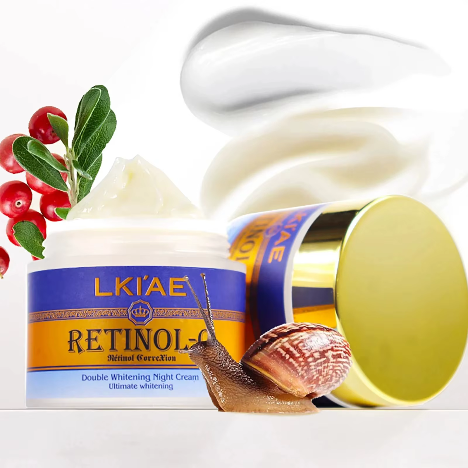 LKIAE crème visage jour et nuit d'escargot naturel et rétinol, blanchissante, réduit les ridules, le