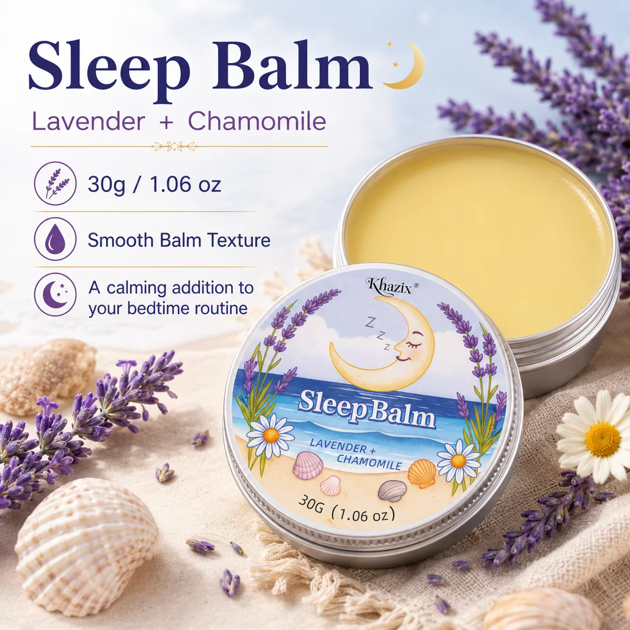 Baume de Nuit Apaisant 30g à la Lavande et à la Camomille – Arôme Calmant, Doux pour la Peau, Format