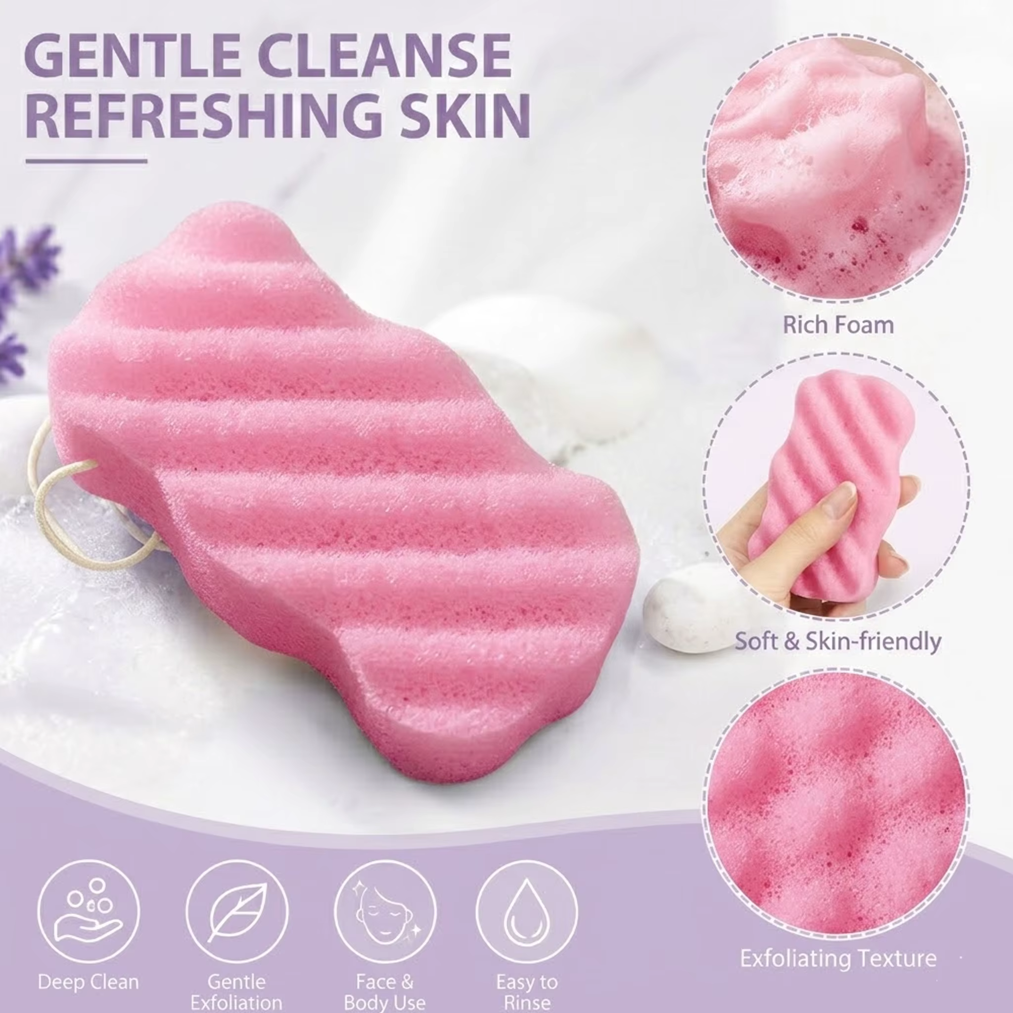 Éponge nettoyante pour le visage en konjac, éponge en fibres végétales pour peaux normales et sensib