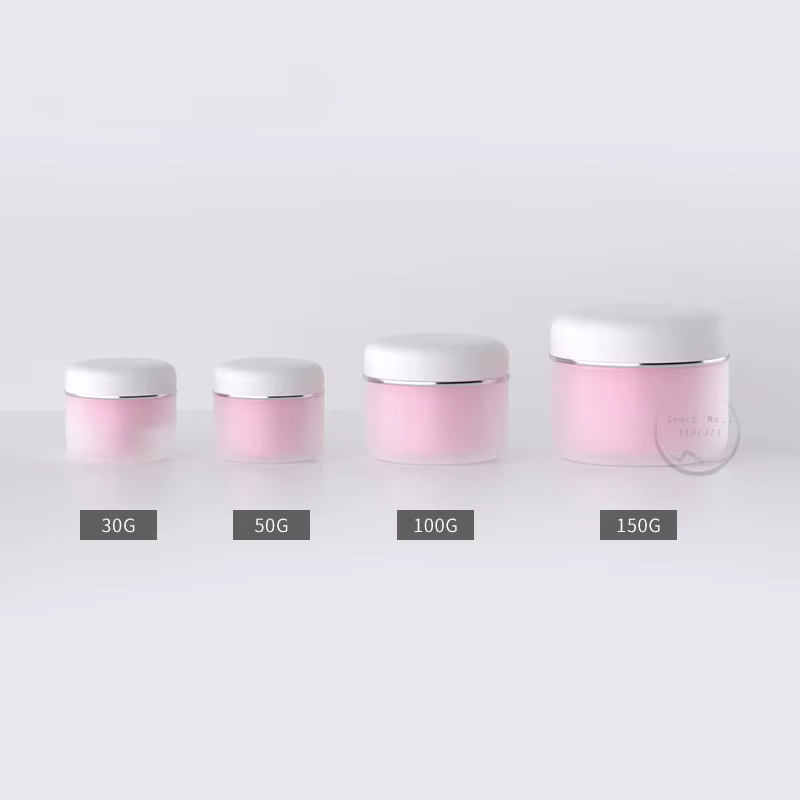 Pots cosmétiques en plastique vides à double paroi, 30-150g, à angle arrondi, rose et blanc givré, a